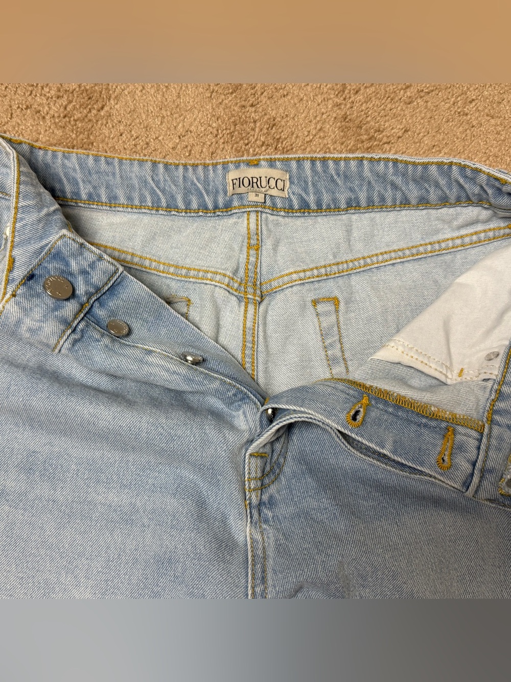 Fiorucci Light Blue Denim Wide Leg Jeans with Cherub Pocket Patch - Picture 7 of 12